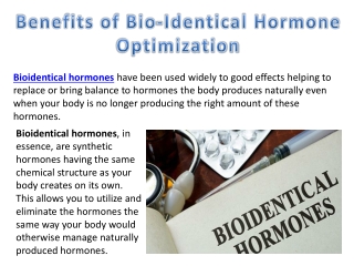 Benefits of Bio-Identical Hormone Optimization