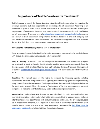 Importance of Textile Wastewater Treatment!