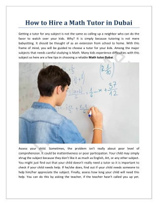 How to Hire a Math Tutor in Dubai