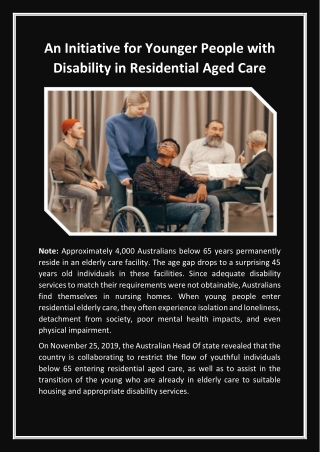 An Initiative for Younger People with Disability in Residential Aged Care
