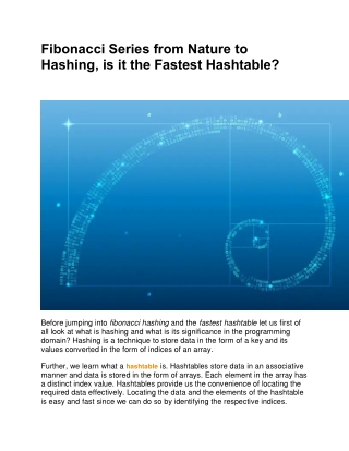 Fibonacci Series from Nature to Hashing, is it the Fastest Hashtable (1)