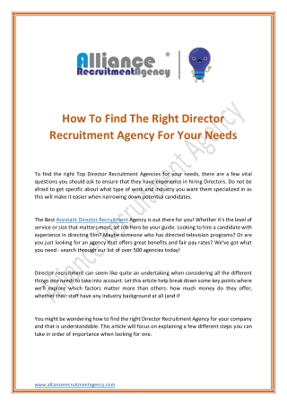 assistant director recruitment