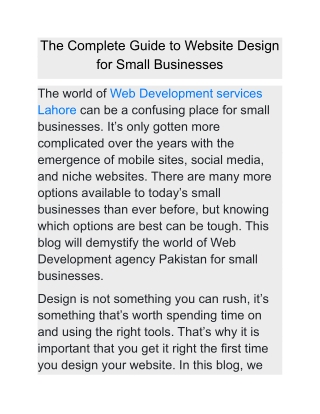 The Complete Guide to Website Design for Small Businesses