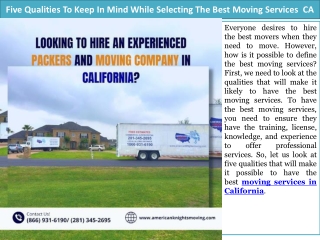 Five Qualities To Keep In Mind While Selecting Moving Services