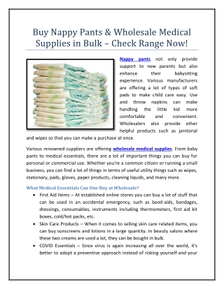 Buy Nappy Pants & Wholesale Medical Supplies in Bulk – Check Range Now!