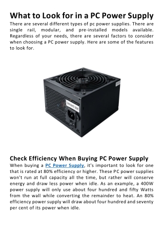 What to Look for in a PC Power Supply