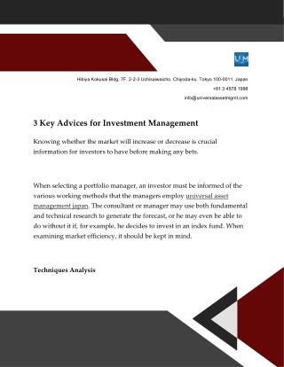 3 Key Advices for Investment Management