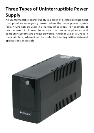 Three Types of Uninterruptible Power Supply