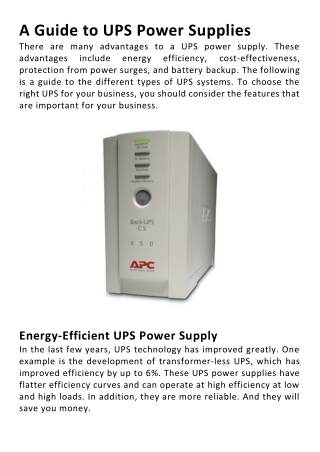 A Guide to UPS Power Supplies
