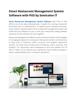 Smart Restaurant Management System Software with POS by Semicolon IT