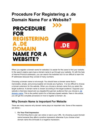 Procedure For Registering a .de Domain Name For a Website_