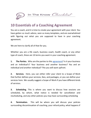 10 Essentials of a Coaching Agreement