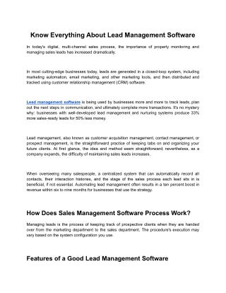 Know Everything About Lead Management Software