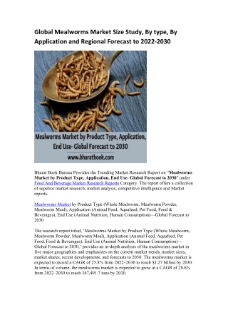 Global Mealworms Market Research Report 2022-2030