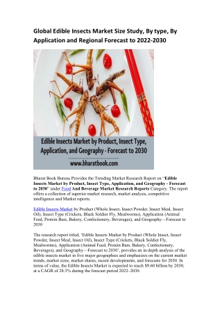 Global Edible Insects Market Research Report 2022-2030