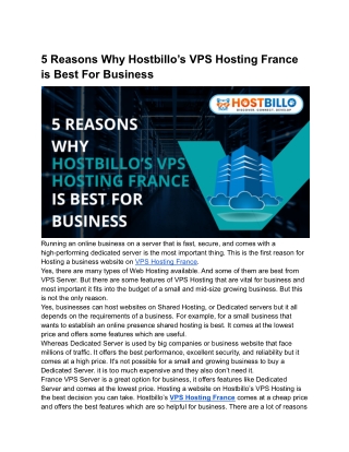 5 Reasons Why Hostbillo’s VPS Hosting France is Perfect For Business