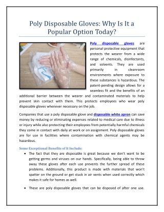 Poly Disposable Gloves Why Is It a Popular Option Today