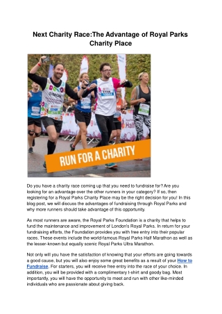 Next Charity RaceThe Advantage of Royal Parks Charity Place.ppt