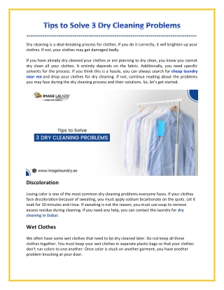 Tips to Solve 3 Dry Cleaning Problems