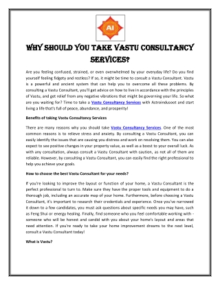 Why Should You take Vastu Consultancy Services