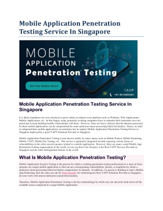 Mobile Application Penetration Testing Service In Singapore