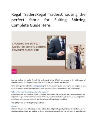 Choosing the perfect fabric for Suiting Shirting Complete Guide Here!