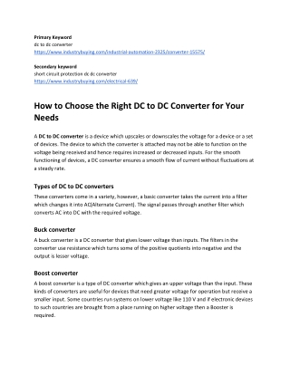 How to Choose the Right DC to DC Converter for Your Needs