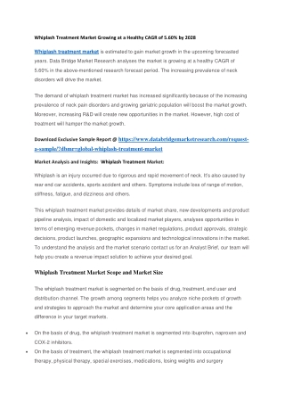 Whiplash Treatment Market Growing at a Healthy CAGR of 5.60 by 2028