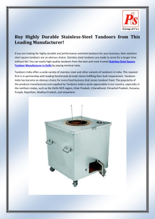 Stainless Steel Tandoor Exporters in India