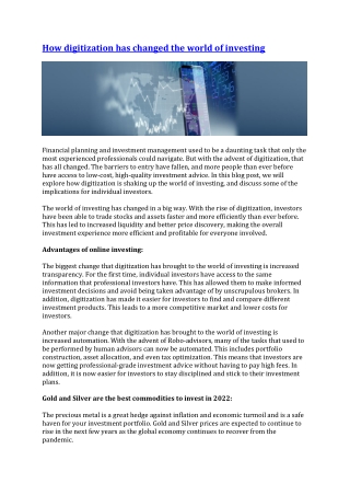 How digitization has changed the world of investing