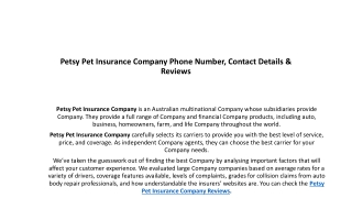 Petsy Pet Insurance Company Phone Number, Contact