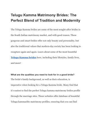 Telugu Kamma Matrimony Brides_ The Perfect Blend of Tradition and Modernity