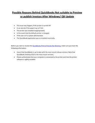 QuickBooks Print & Preview Not Working