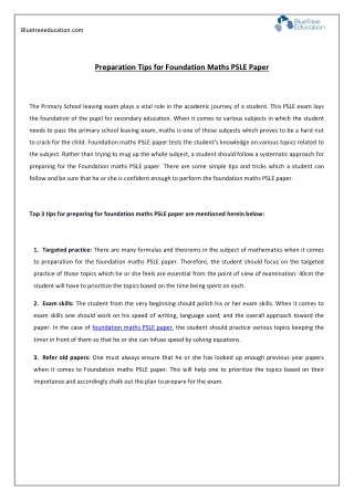 Preparation Tips for Foundation Maths PSLE Paper