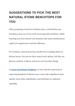 SUGGESTIONS TO PICK THE BEST NATURAL STONE BENCHTOPS FOR YOU