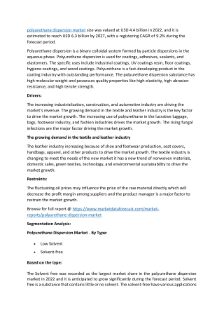 Polyurethane Dispersion Market