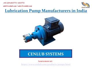 Lubrication Pump Manufacturers in India