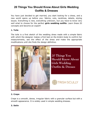 20 Things You Should Know About Girls Wedding Outfits & Dresses