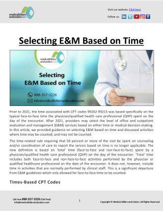 Selecting E&M Based on Time