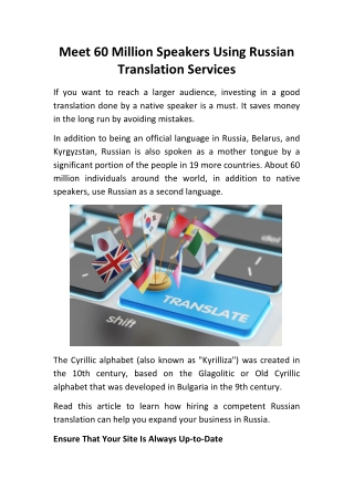 Meet 60 Million Speakers Using Russian Translation Services