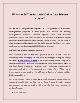 Why Should You Pursue PGDM in Data Science Course?