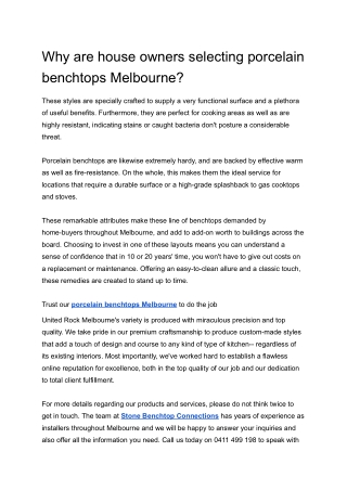 Why are house owners selecting porcelain benchtops Melbourne