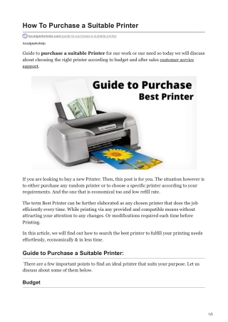 How To Purchase a Suitable Printer