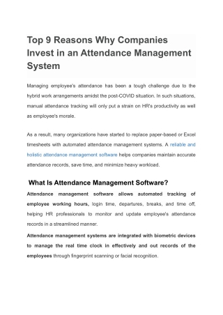 Top 9 Reasons Why Companies Invest in an Attendance Management System