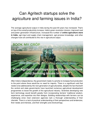 Can Agritech startups solve the agriculture and farming issues in India?