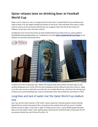 Qatar relaxes laws on drinking beer at Football World Cup