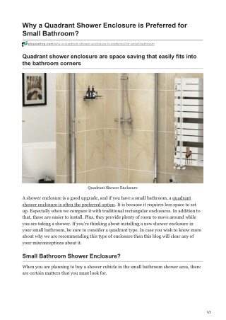 Why a Quadrant Shower Enclosure is Preferred for Small Bathroom