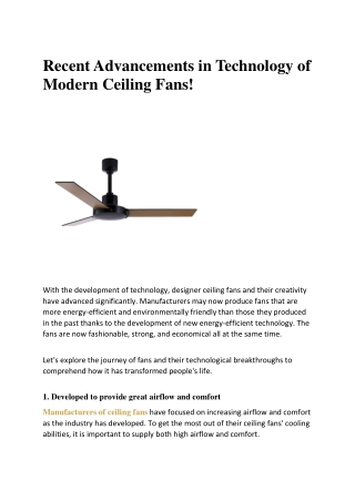 Recent Advancements in Technology of Modern Ceiling Fans