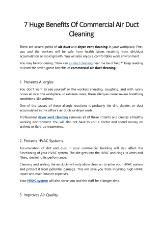 7 Huge Benefits Of Commercial Air Duct Cleaning