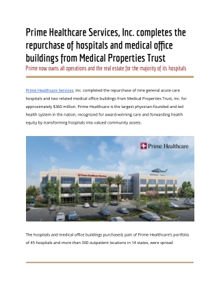 Prime Healthcare Services completes the repurchase of hospitals